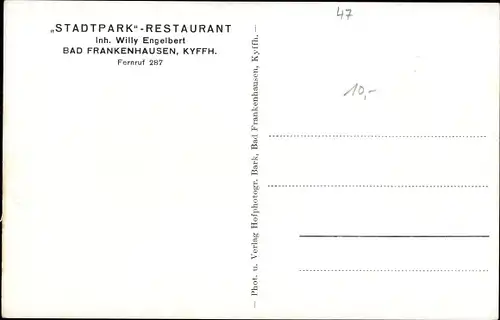 Ak Bad Frankenhausen, Stadtpark Restaurant