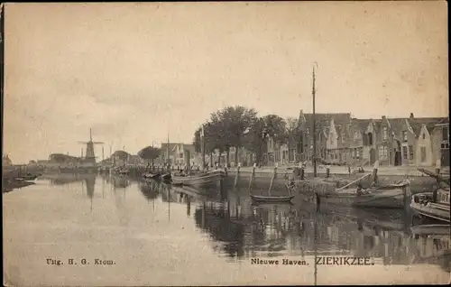 Ak Zierikzee Zeeland, Neuer Hafen, Windmühle