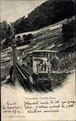 Ak Glion Montreux Kanton Waadt, Funicalaire Territet Glion