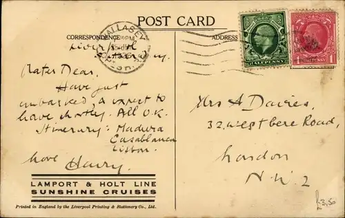 Künstler Ak Dampfschiff TSS Van Dyck, Lamport and Holt Line, Sunshine Cruises