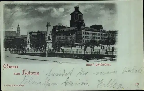 Mondschein Ak Leipzig in Sachsen, Schloss Pleißenburg