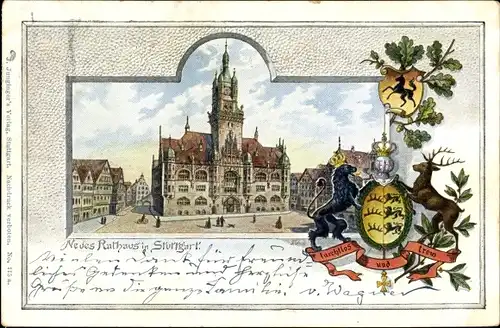 Wappen Passepartout Ak Stuttgart am Neckar, Neues Rathaus