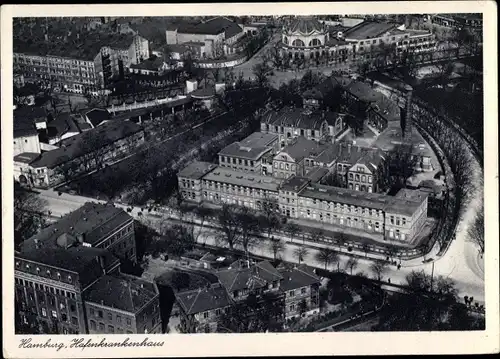 Ak Hamburg Mitte St. Pauli, Hafenkrankenhaus, Fliegeraufnahme