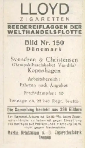 Sammelbild Reedereiflaggen der Welthandelsflotte Nr. 150, Svendsen & Christensen, Kopenhagen