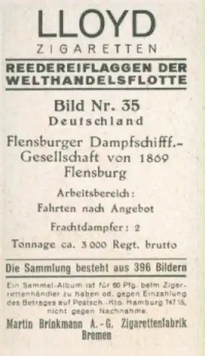 Sammelbild Reedereiflaggen der Welthandelsflotte Nr. 35, Flensburger Dampfschifffahrt-Gesellschaft