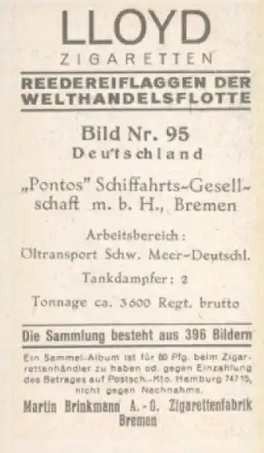 Sammelbild Reedereiflaggen der Welthandelsflotte Nr. 95, Pontos Schifffahrts-GmbH, Bremen