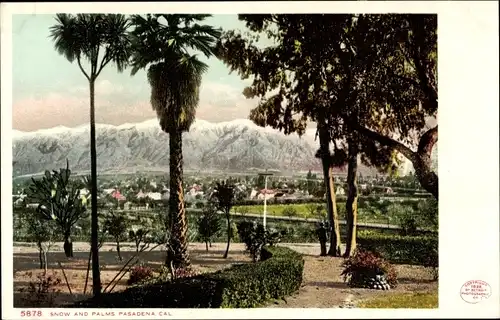 Ak Pasadena, Kalifornien, USA, Schnee und Palmen