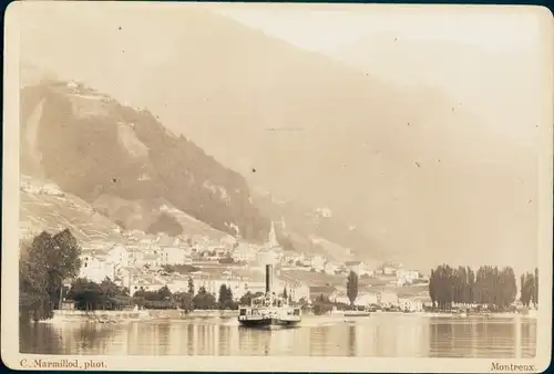 Kabinett Foto Montreux Kt. Waadt Schweiz, Stadtansicht, Dampfer