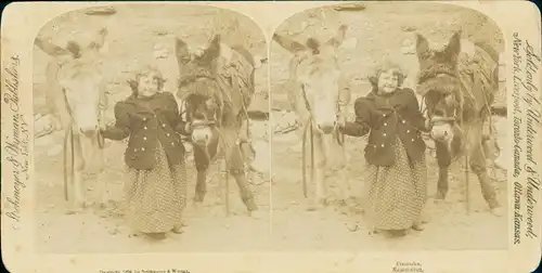 Stereo Foto Mädchen mit Eseln