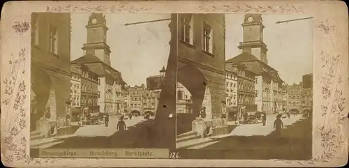 Stereo Foto Jelenia Góra Hirschberg Riesengebirge Schlesien, Marktplatz