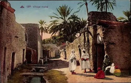 Ak Arabisches Dorf, Maghreb, Palmen, Wohnhäuser
