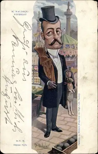 Künstler Ak Moloch, B., Französischer Politiker Pierre Waldeck-Rousseau, Dreyfus Affäre, Karikatur