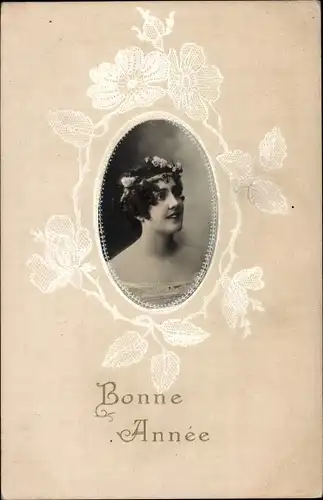 Präge Passepartout Ak Glückwunsch Neujahr, Portrait einer Frau