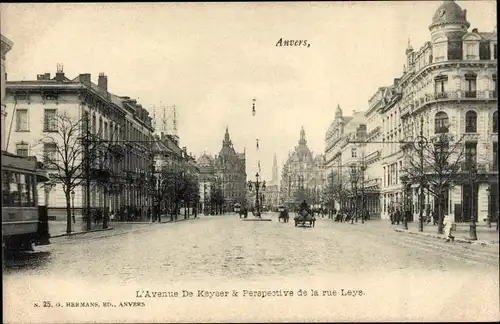 Ak Anvers Antwerpen Flandern, l'Avenue de Keyser, Perspective de la rue Leys