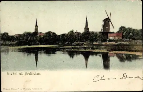 Ak Doetinchem Gelderland, Teilansicht mit Windmühle