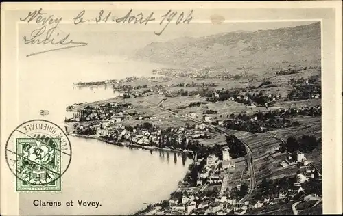 Ak Clarens Montreux Kanton Waadt, Stadt und Vevey
