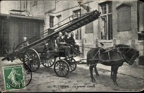 Ak Pompiers, Die große Leiter, Löschwagen, Feuerwehr