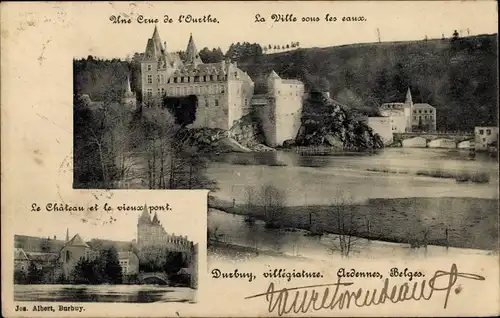 Ak Durbuy Wallonien Luxemburg, Ourthe, Schloss, Alte Brücke, La Ville sous les eaux