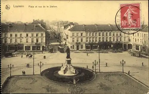 Ak Louvain Leuven Flämisch Brabant, Statieplaats en -straat, Denkmal