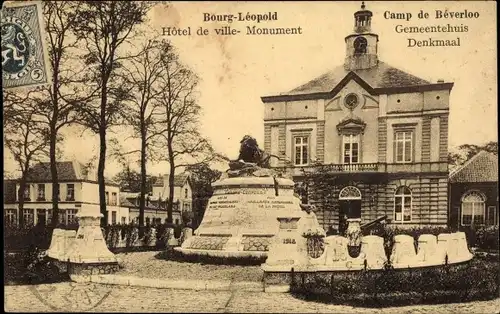 Ak Bourg Leopold Leopoldsburg Flandern Limburg, Rathaus, Denkmal