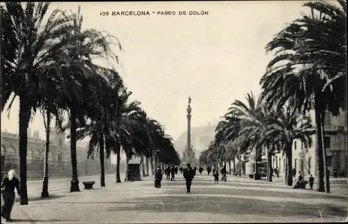 Ak Barcelona Katalonien Spanien, Paseo de Colon