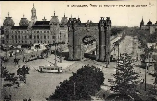 Ak Barcelona Katalonien Spanien, Arc de Triomf und Justizpalast