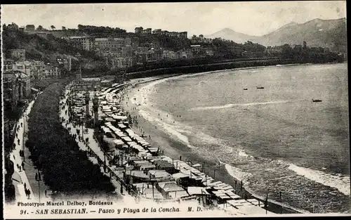 Ak Donostia San Sebastián Baskenland, Promenade und Playa de la Concha