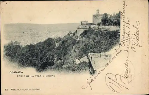 AK Granada Andalusien Spanien, Torre de la Vela und Stadt