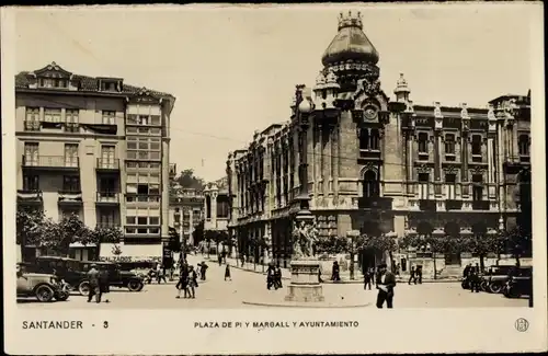 Ak Santander Kantabrien Spanien, Plaza de Pi y Margall und Rathaus