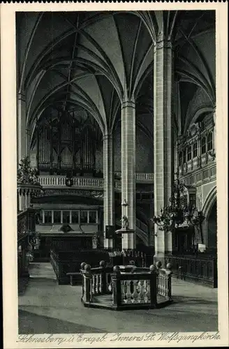 Ak Schneeberg im Erzgebirge, St. Wolfgangskirche, Innenansicht, Orgel