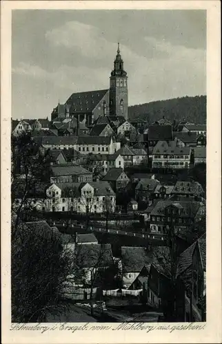 Ak Schneeberg im Erzgebirge, Stadt vom Mühlberg aus gesehen