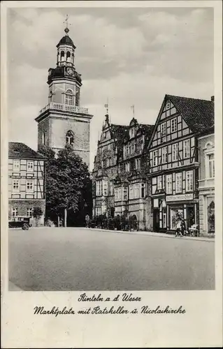 Ak Rinteln an der Weser, Marktplatz, Ratskeller, Nicolaikirche