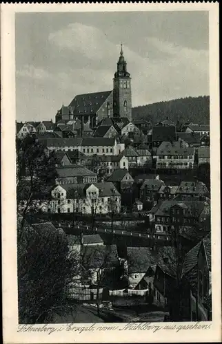 Ak Schneeberg im Erzgebirge, Stadt vom Mühlberg aus