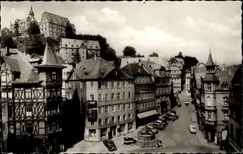 Ak Marburg an der Lahn, Markt, Landgrafenschloss, Fachwerkhaus, Turm