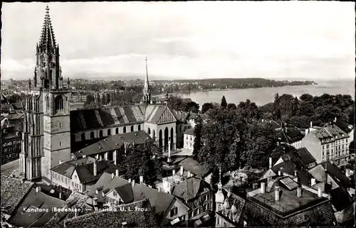 Ak Konstanz am Bodensee, Basilika U. l. Frau, Ortsansicht mit See im Hintergrund