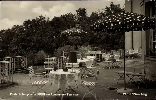 Ak Buch am Ammersee Inning Oberbayern, Posterholungsheim, Terrasse