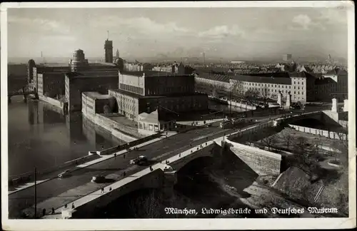 Ak München, Ludwigsbrücke, Deutsches Museum