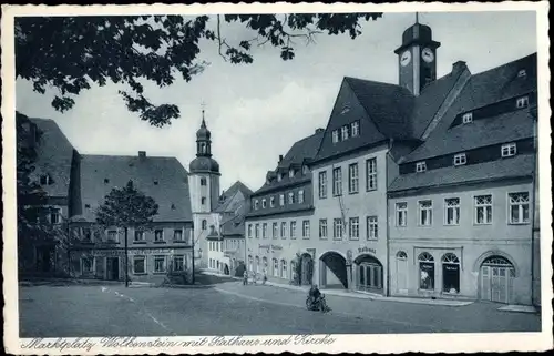 Ak Wolkenstein im Erzgebirge, Marktplatz mit Rathaus und Kirche