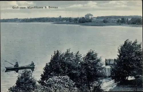Ak Bernau Mark, Angler im Boot, Wandlitzsee, Gebäude