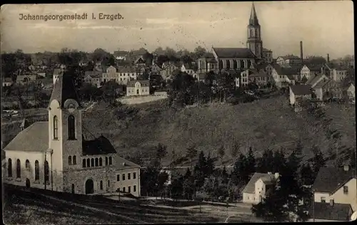 Ak Johanngeorgenstadt im Erzgebirge, Ortsansicht, Kirchen