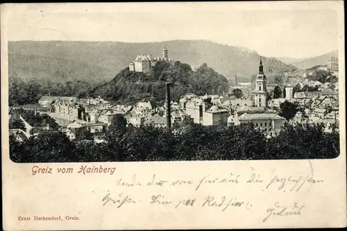 Ak Greiz Thüringen, Stadtpanorama, Hainberg