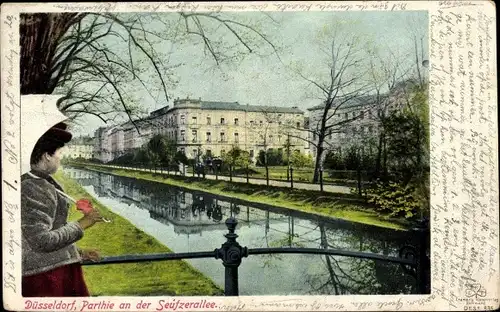 Ak Düsseldorf am Rhein, Partie an der Seufzerallee, Fluss, Gebäude