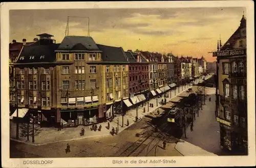 Ak Düsseldorf am Rhein, Graf Adolf-Straße, Passanten, Straßenbahn