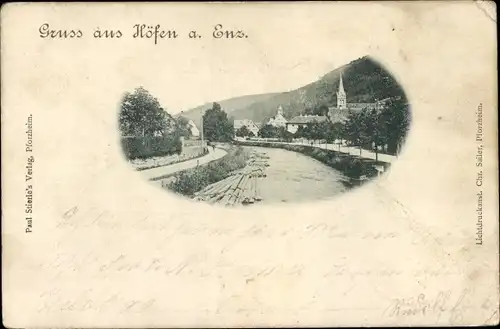 Ak Höfen an der Enz Schwarzwald, Teilansicht, Kirchturm