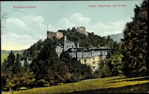 Ak Badenweiler im Schwarzwald, Hotel Römerbad, Ruine