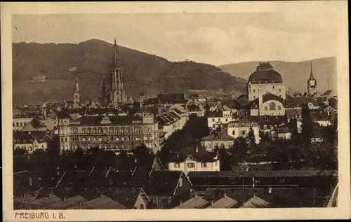 Ak Freiburg im Breisgau, Teilansicht, Kirchtürme