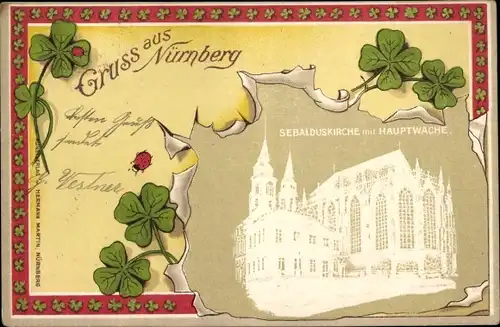 Ak Nürnberg in Mittelfranken, Sebalduskirche, Hauptwache, Glücksklee