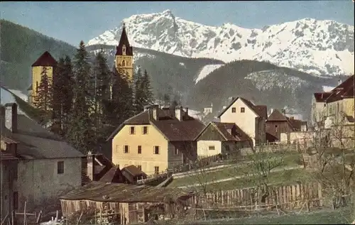 Ak Eisenerz Steiermark, Teilansicht, Kaiserschild