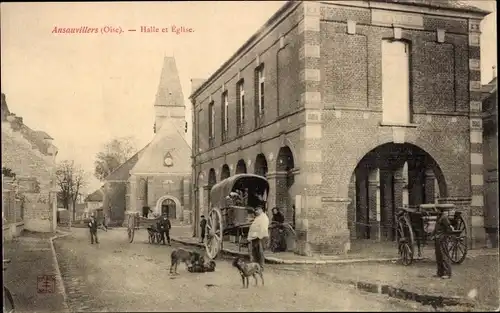 Ak Ansauvillers Oise, Halle und Kirche