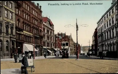 Ak Manchester England, Piccadilly, mit Blick auf die London Road